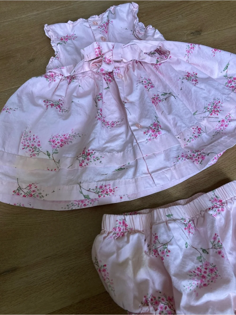 KRU Little Vintage Pink Floral Dress with Matching Bloomers